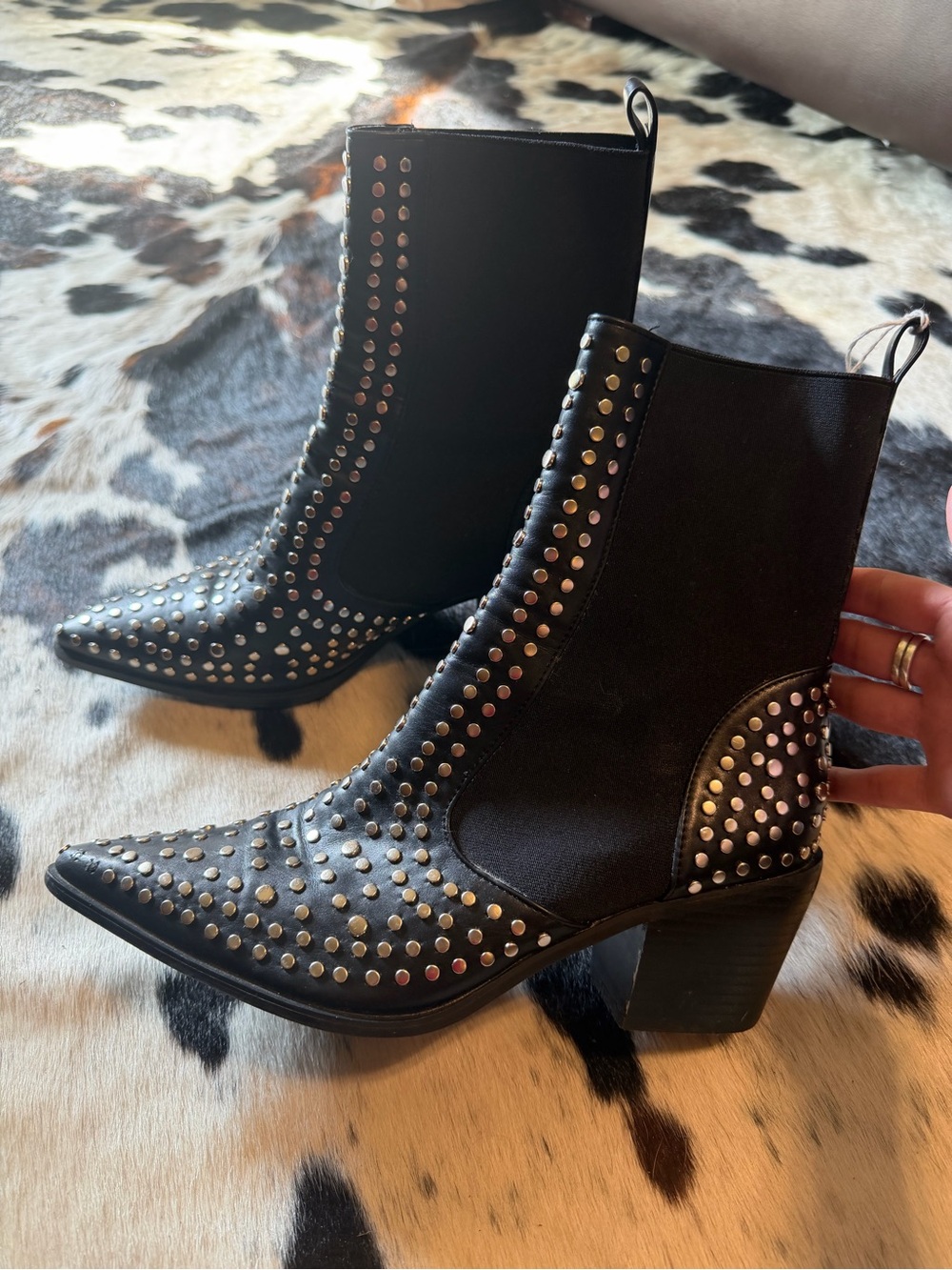 Studded Black Faux Leather Ankle Boots - Women - Picture 2 of 2